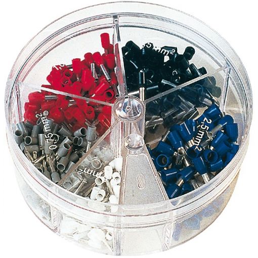 Sortimentsbox Aderendhülsen isoliert, DIN-Farbcode, 0,5–2,5 mm² | Kabelschuhe, Aderendhülsen, Verbinder