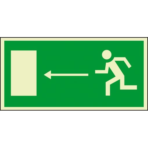 Rettungszeichen „Rettungsweg/Notausgang links“, nachleuchtend | Schutzschilder, Warnhinweise