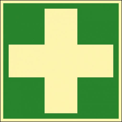 Rettungszeichen „Erste Hilfe“, nachleuchtend | Schutzschilder, Warnhinweise