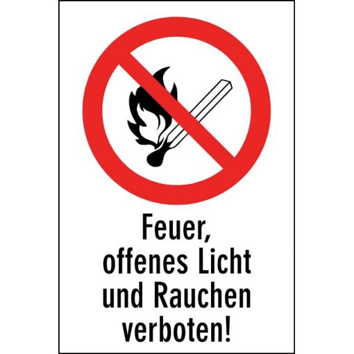 Verbotsschild „Feuer, offenes Licht und Rauchen verboten“ | Verbotszeichen