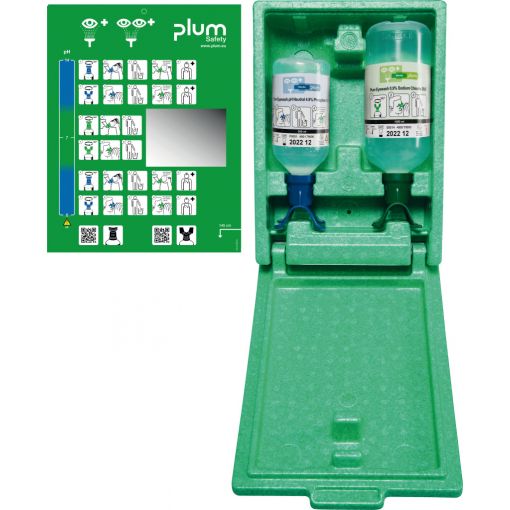 Wandbox DUO mit 1 x 0,5 l Augenspüllösung, pH-neutral und 1 x 1 l Augenspüllösung | Notfallduschen, Augenspülflaschen