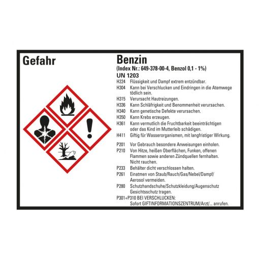 Gefahrenzeichen nach GHS „Benzin&quot; | Schutzschilder, Warnhinweise