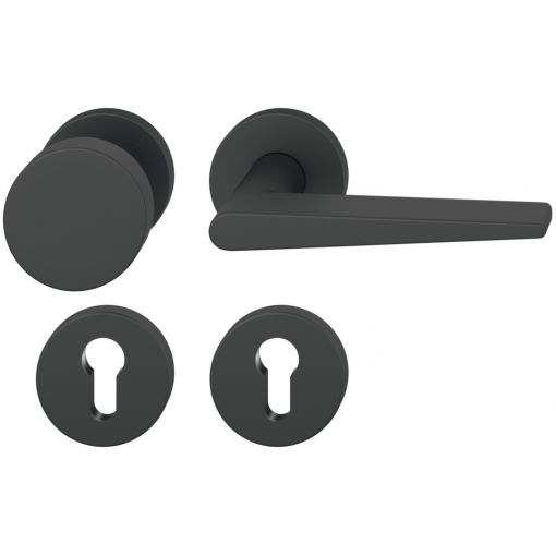 Objekt-Feuerschutz-Wechselgarnitur 12 1005 FSB ASL®, mit Flachknopf schwarz | Türdrücker, Türknöpfe Bronze, Kupfer, schwarz