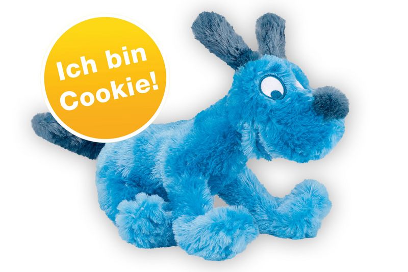 Blauer Haberkorn Plüschhund Cookie