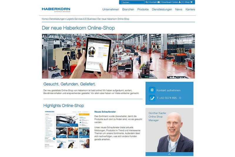 Landing Page zum neuen Haberkorn Online-Shop